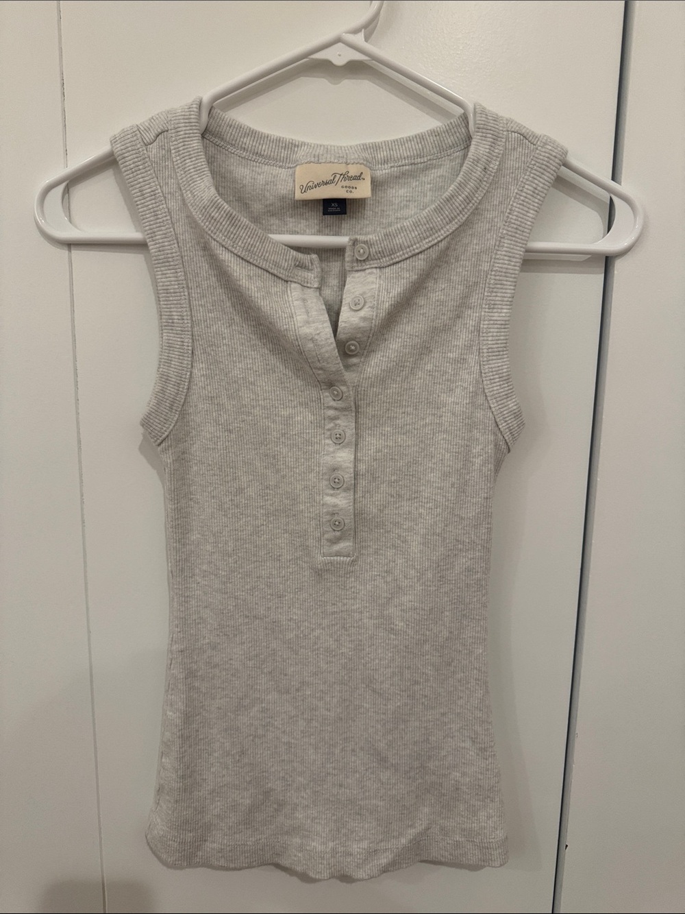 Light Gray Ribbed Henley Tank Top
